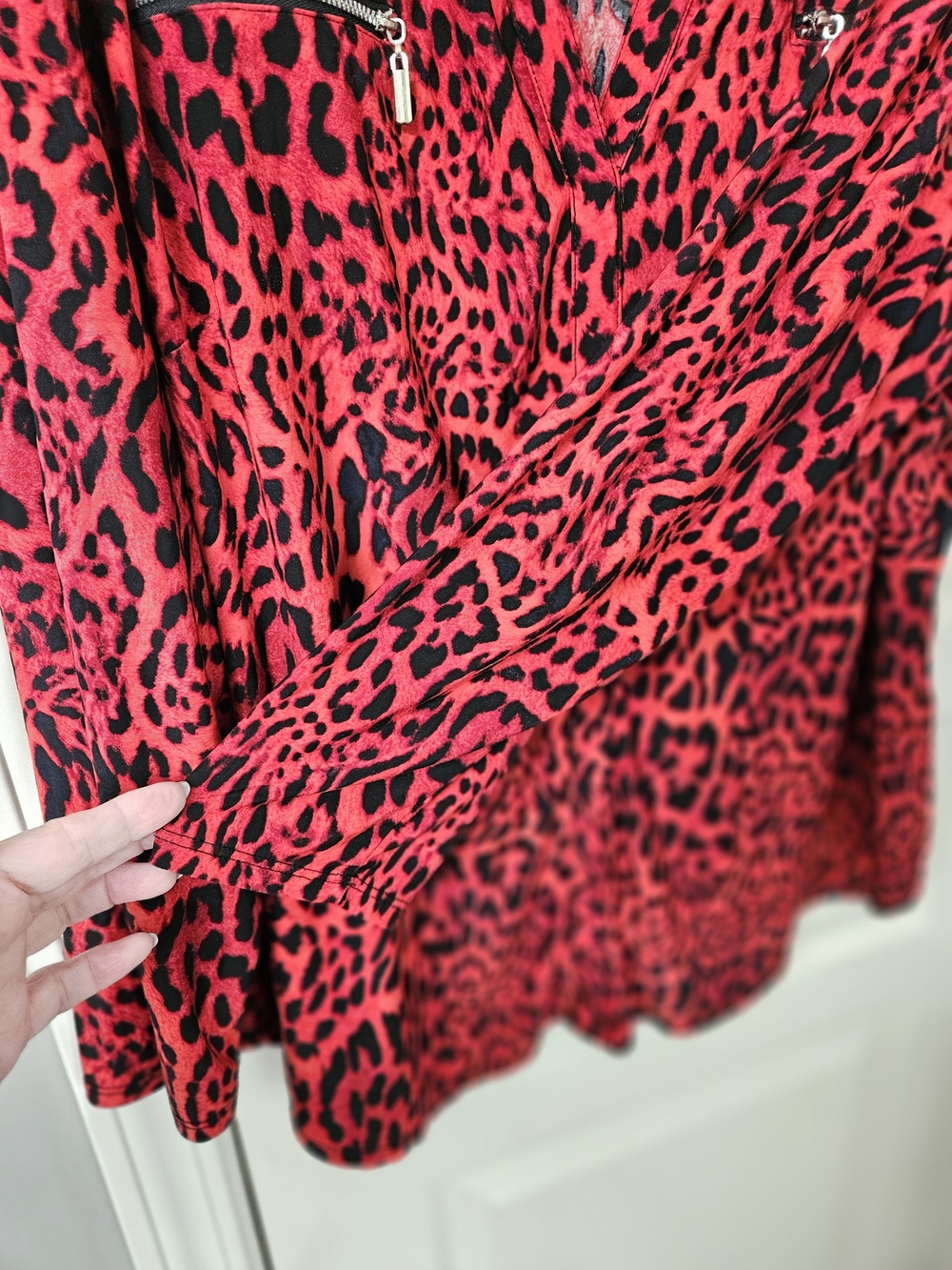 INC International Concepts Red and Black Leopard Print Blouse - Picture 3 of 5